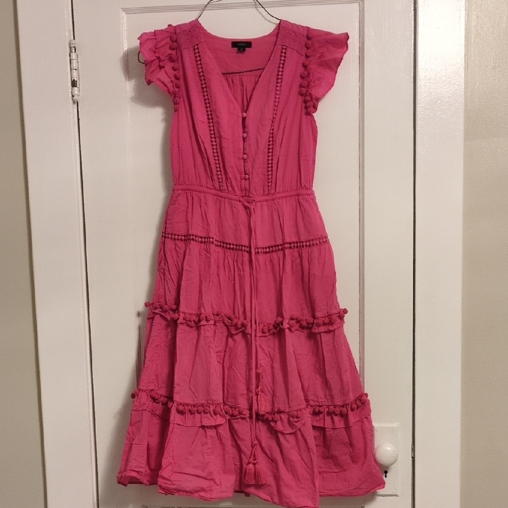 Hot Pink Pom Pom Tassel Midi Dress J Crew 4 With Pockets